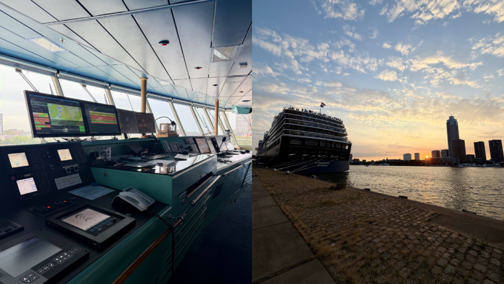 De brug op de Zuiderdam en het schip in Rotterdam